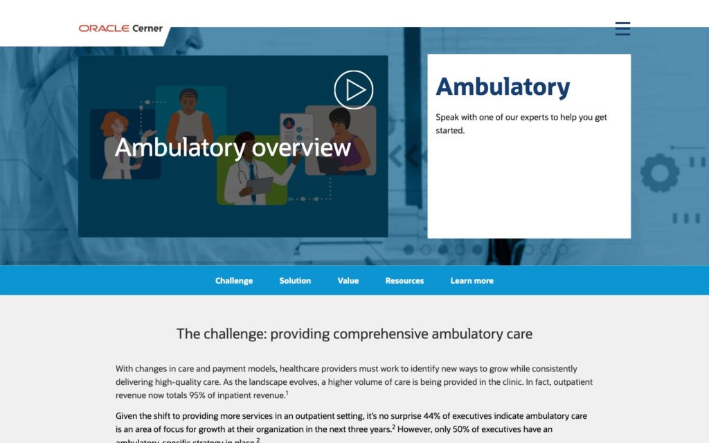 Screenshot of the Cerner Ambulatory webpage