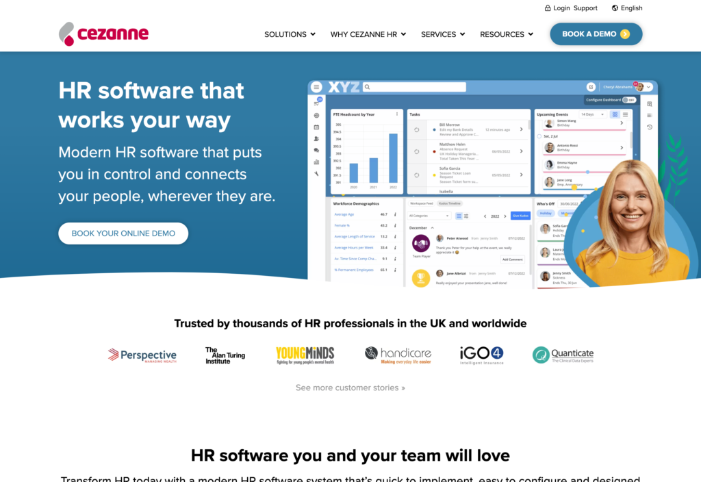 Screenshot of the Cezanne HR webpage