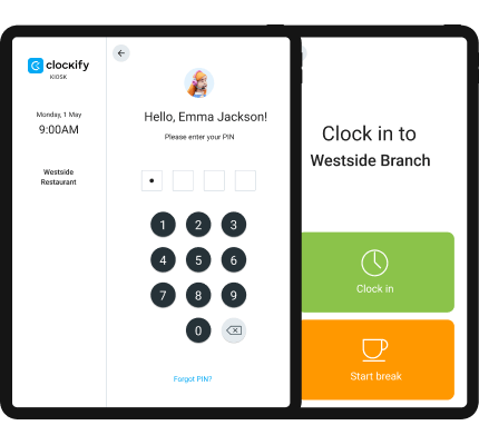 A screenshot of the Clockify kiosk app