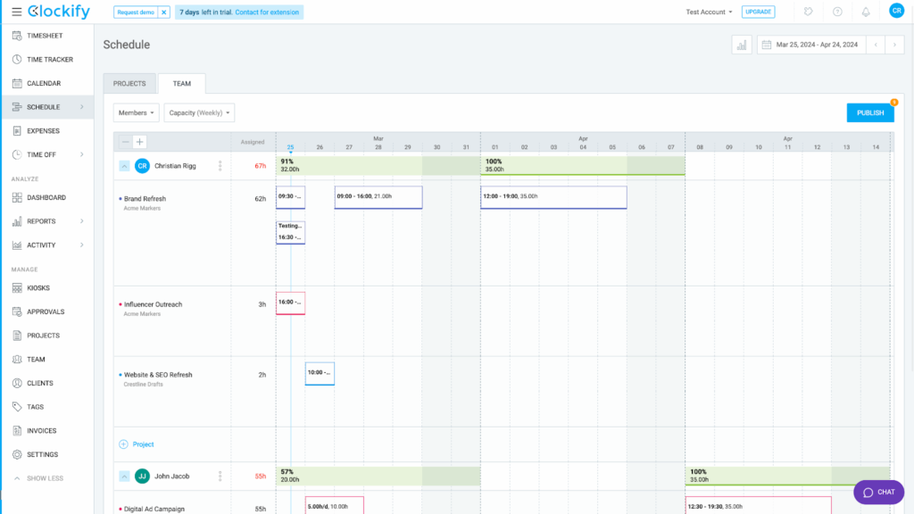 Image of Clockify's employee scheduler