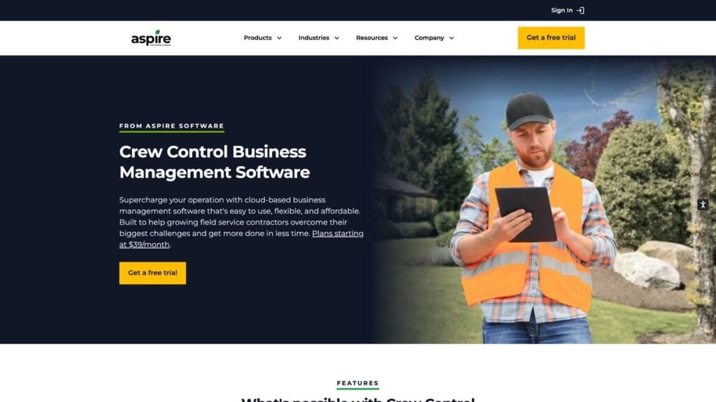 A screenshot of the Crew Control website
