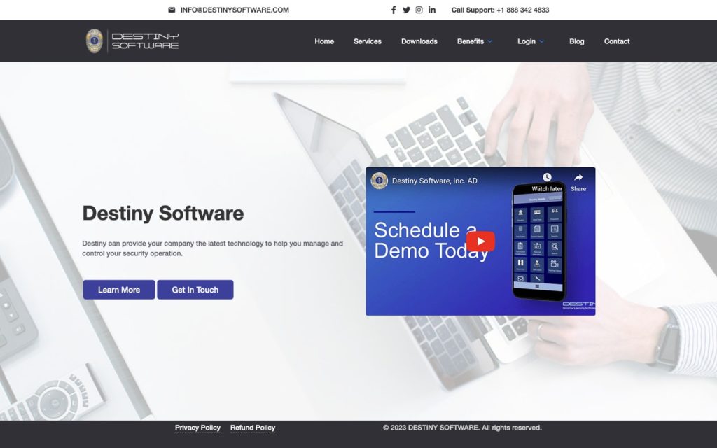 Screenshot of the Destiny Patrol Software webpage