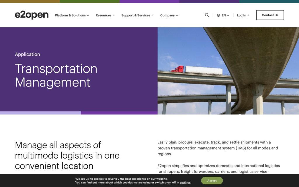 Screenshot of the e2open webpage