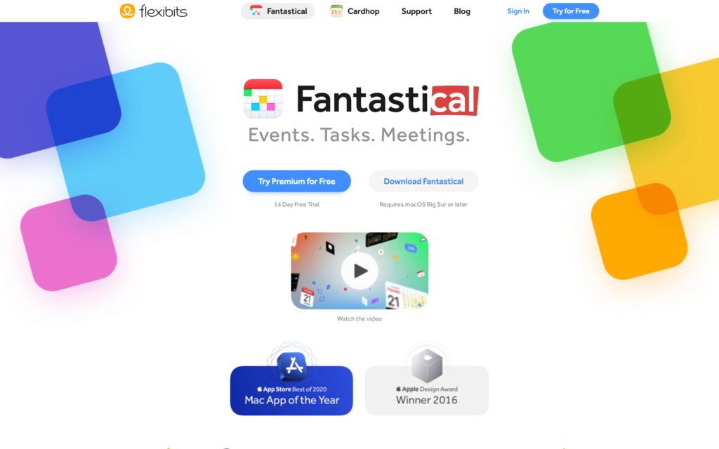 Screenshot of the Fantastical webpage