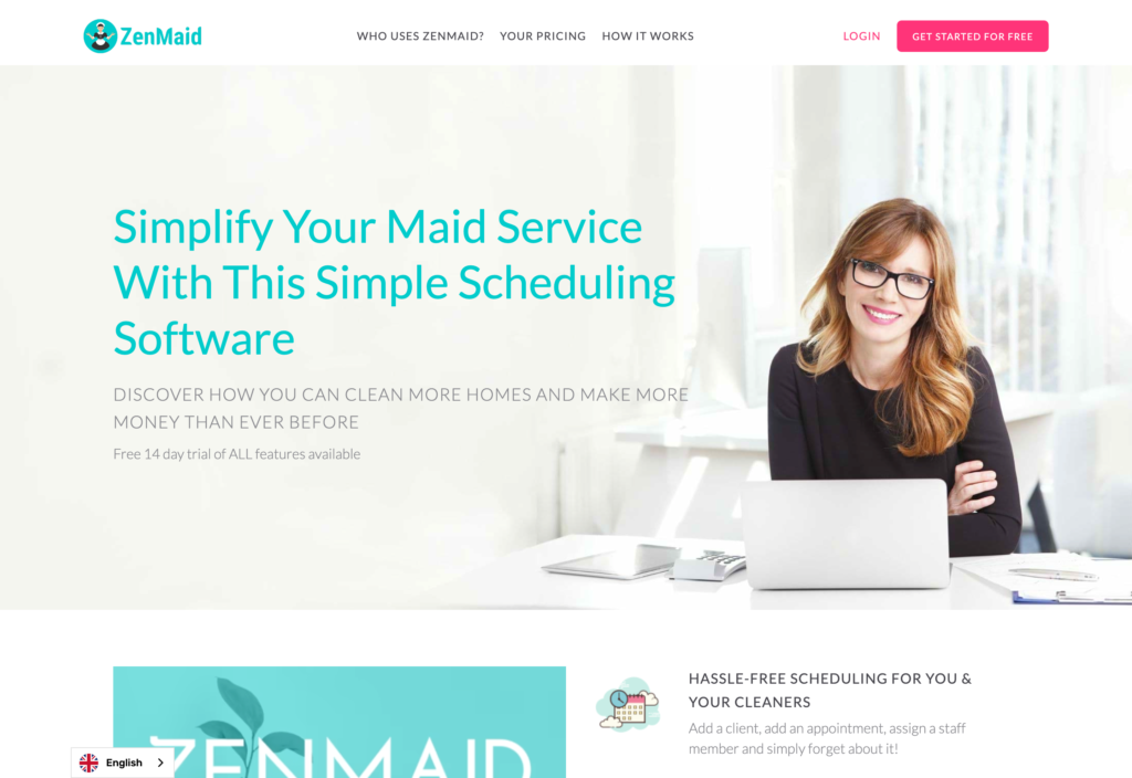 Screenshot of the ZenMaid webpage