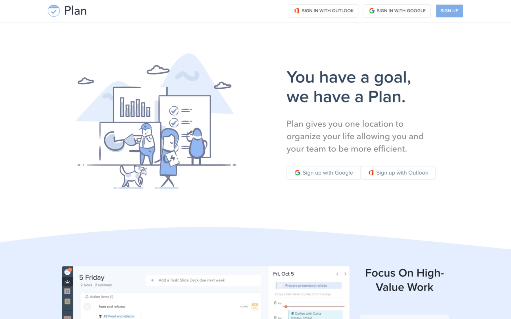 Screenshot of the Plan webpage
