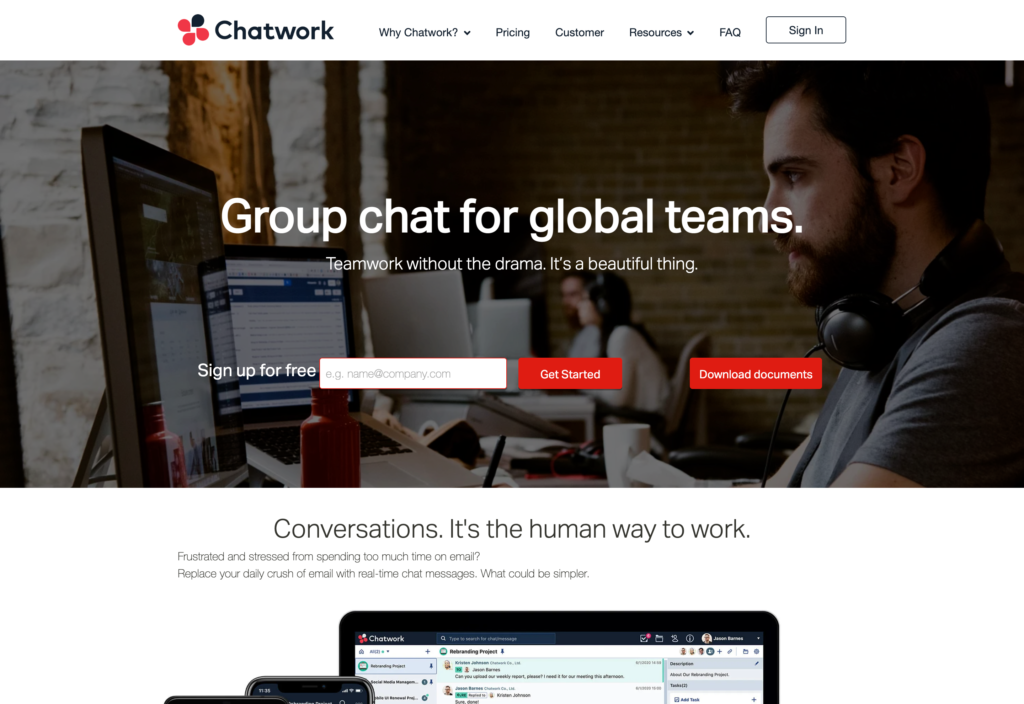 Screenshot of the Chatwork webpage