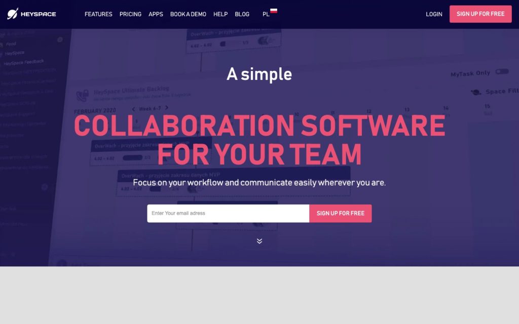 Screenshot of the HeySpace webpage