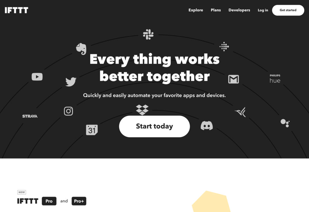 Screenshot of the IFTTT webpage