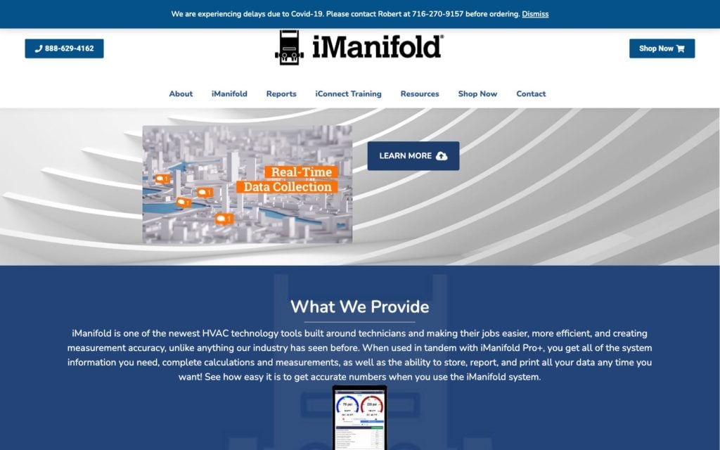 Screenshot of the iManifold webpage