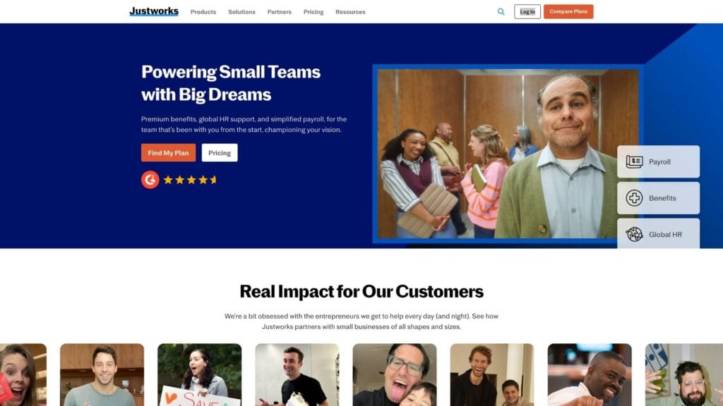 A screenshot of the Justworks homepage