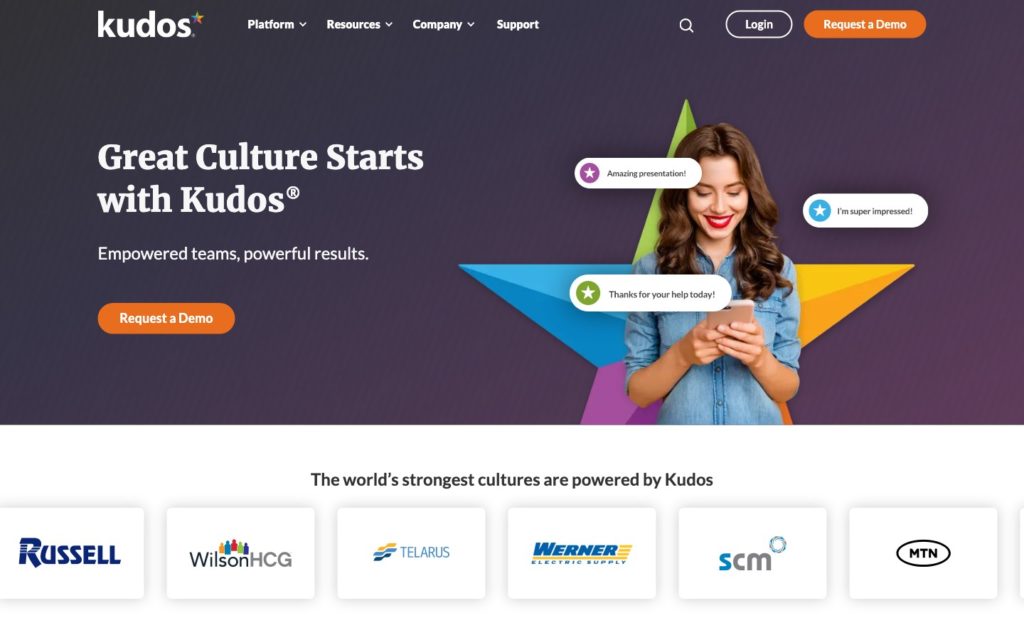 Screenshot of the Kudos webpage