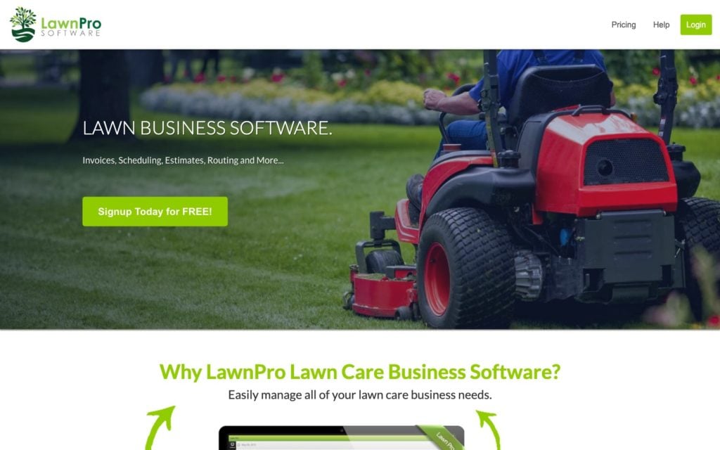 Screenshot of the LawnPro webpage