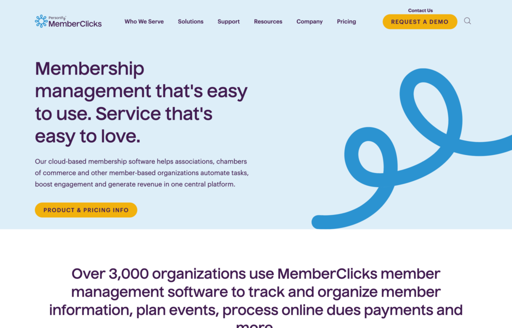 Screenshot of the Memberclicks webpage