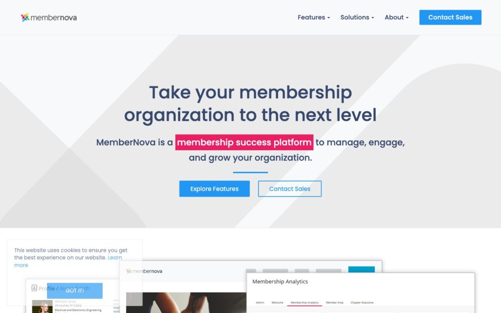 Screenshot of the MemberNova webpage