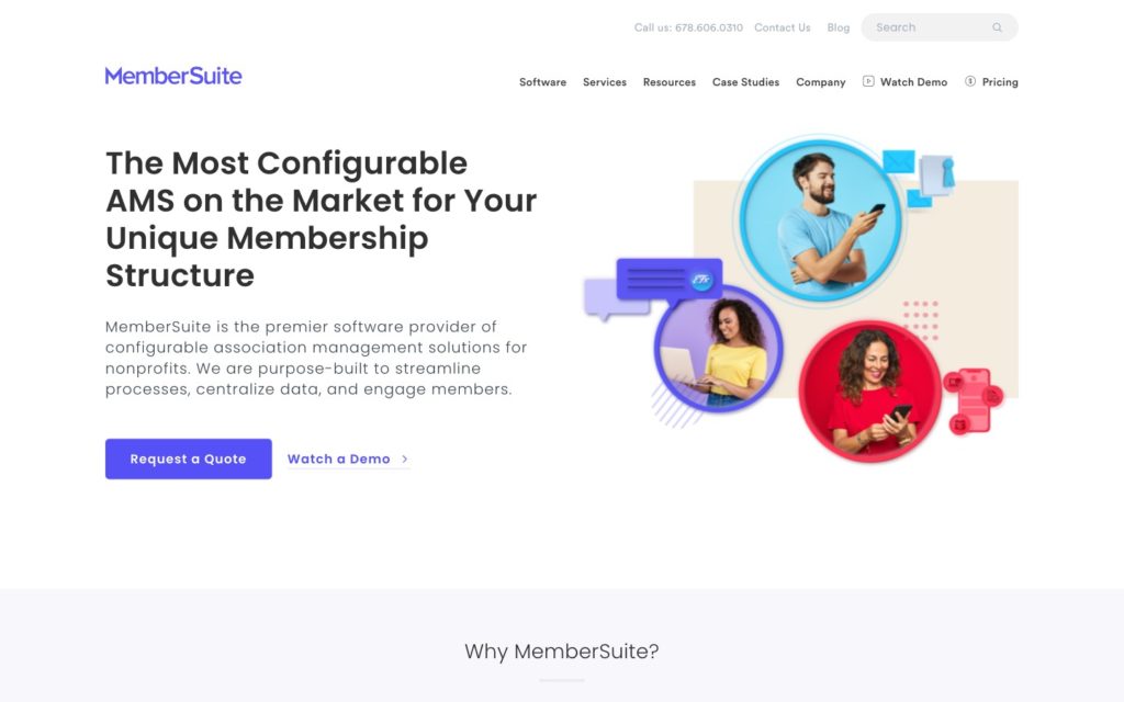 Screenshot of the MemberSuite webpage