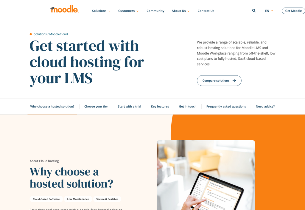 Screenshot of the MoodleCloud webpage