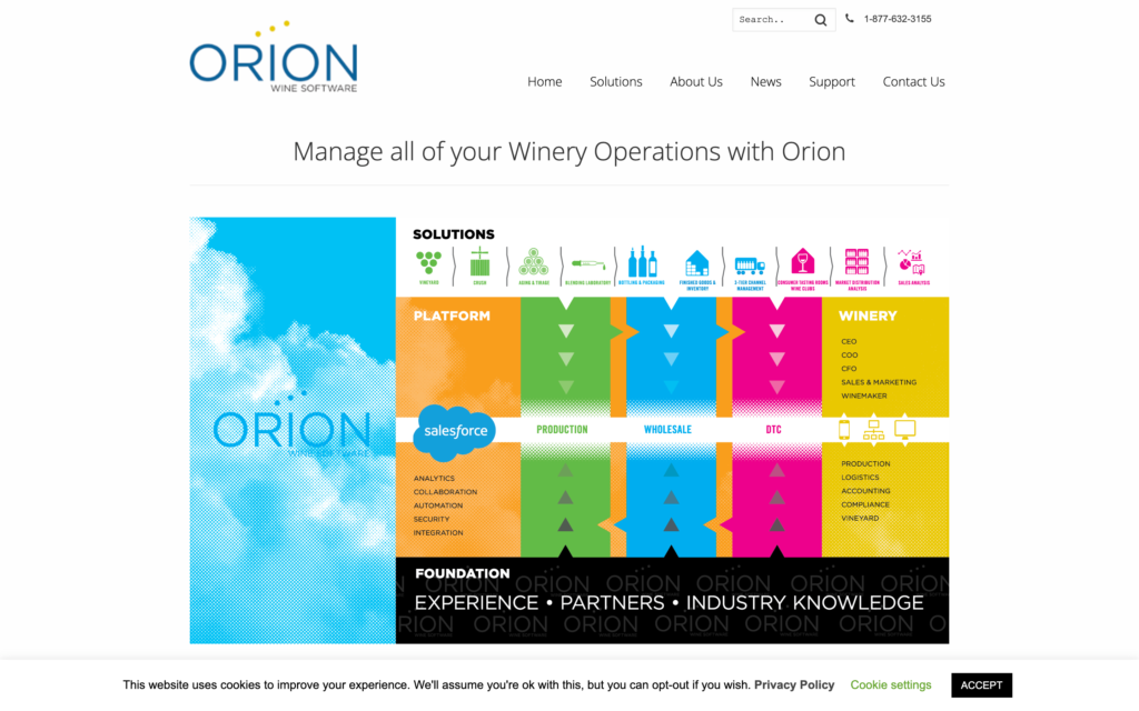 Screenshot of the Orion webpage