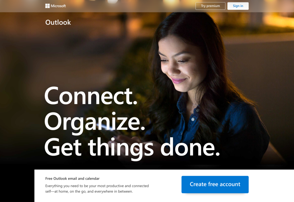 Screenshot of the Outlook webpage
