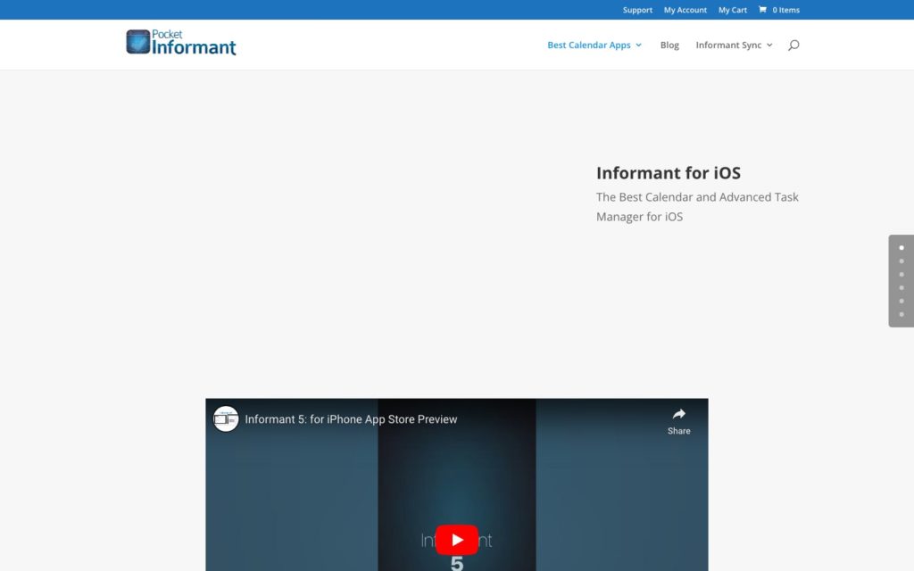 Screenshot of the Informant 5 Calendar webpage