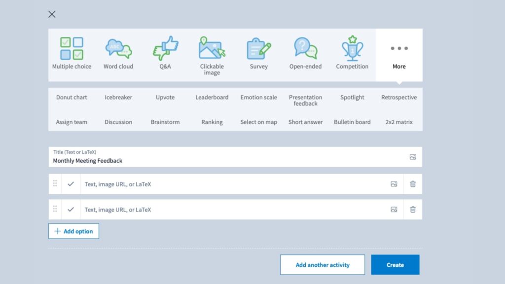 Screenshot showing Poll Everywhere’s question types.