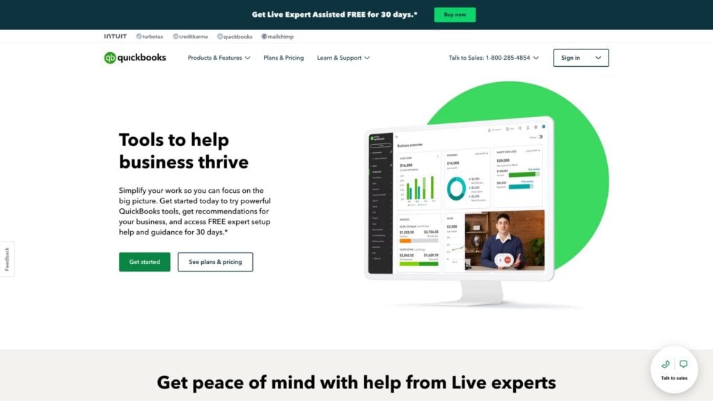 A screenshot of the QuickBooks Online website