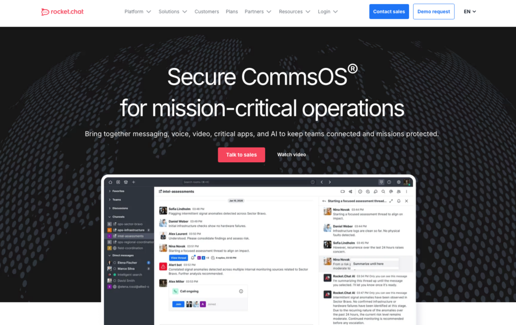 Screenshot of the Rocket.Chat webpage