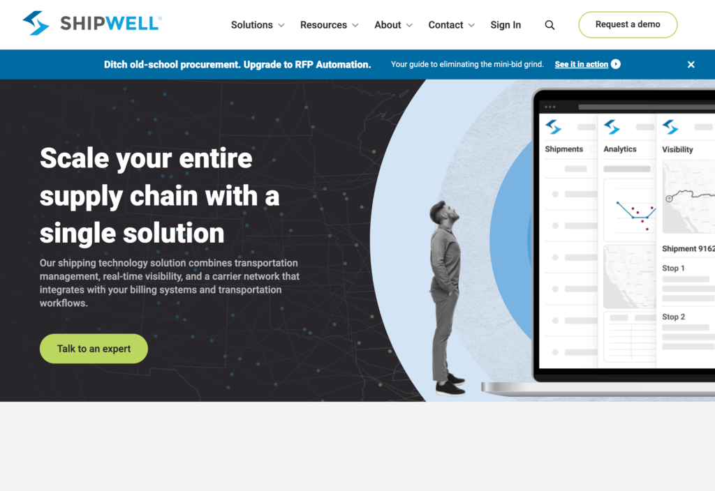 Screenshot of the Shipwell webpage