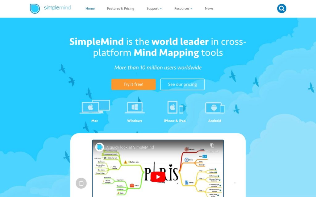 Screenshot of the SimpleMind webpage