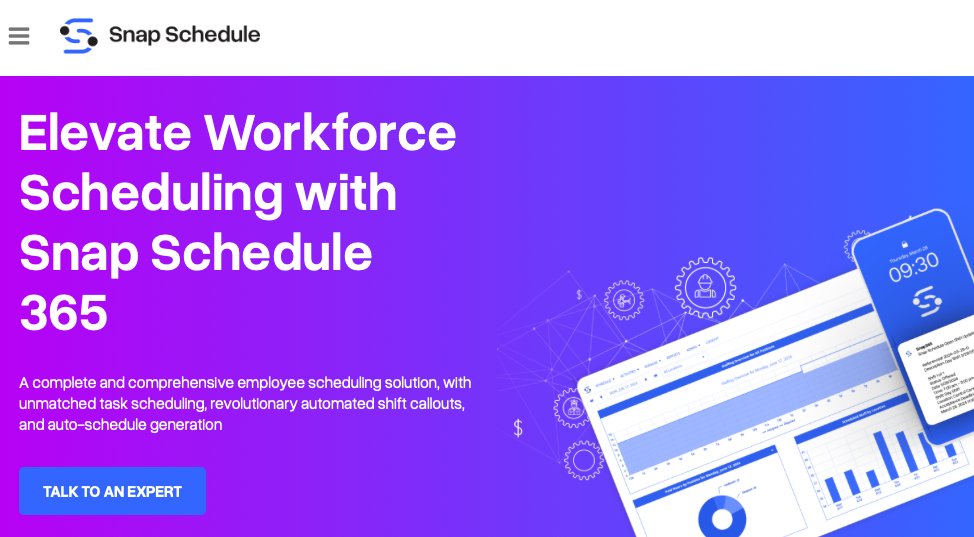 Screenshot of the Snap Schedule 365 webpage