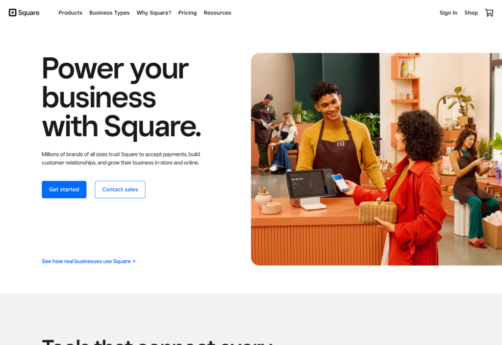 Screenshot of the Square webpage