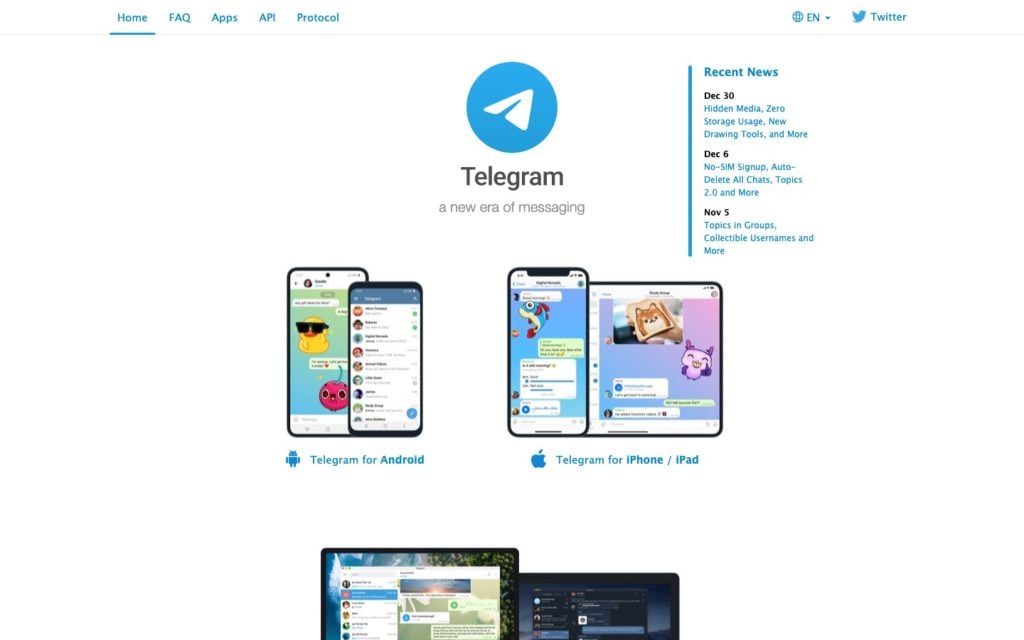 Screenshot of the Telegram webpage