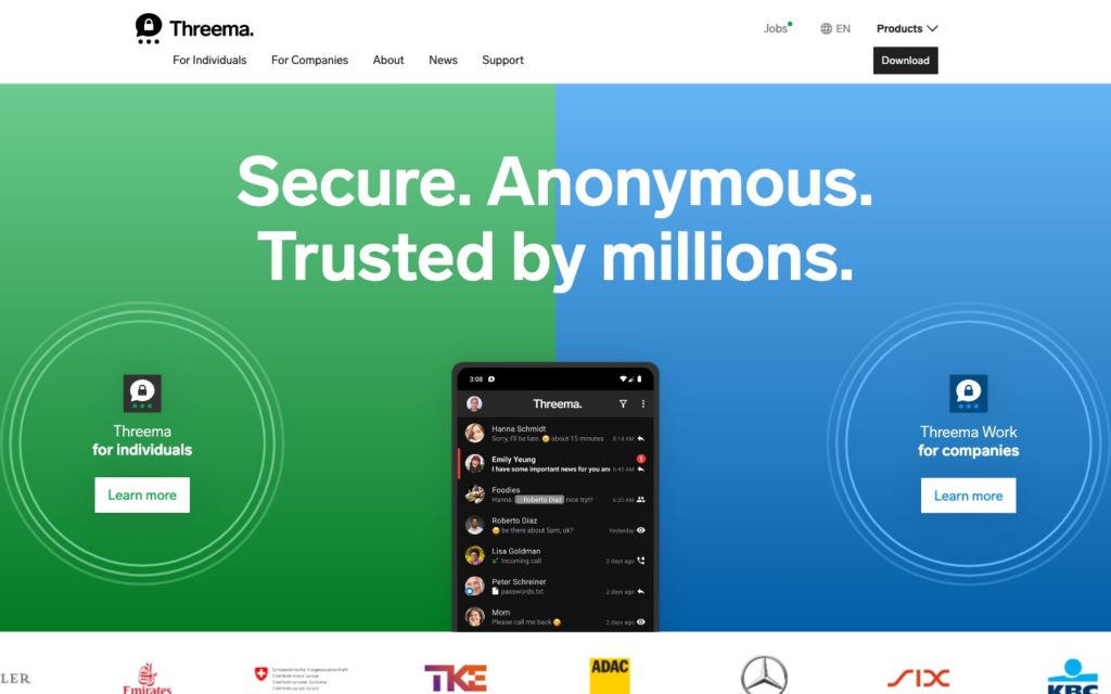 Screenshot of the Threema webpage