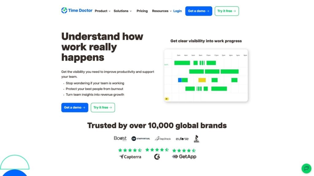 A screenshot of the Time Doctor homepage