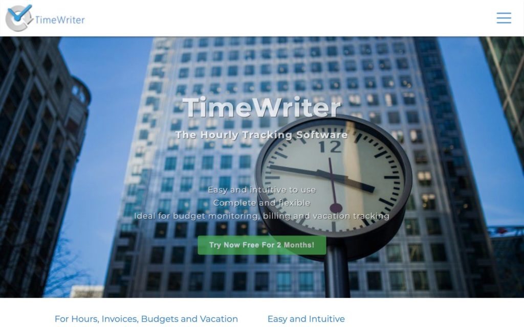 Screenshot of the TimeWriter webpage