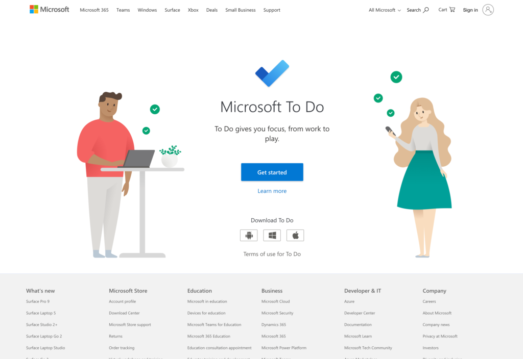 Screenshot of the Microsoft To-Do webpage