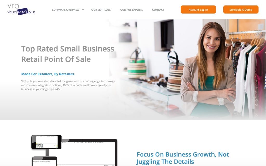 Screenshot of the Visual Retail Plus webpage