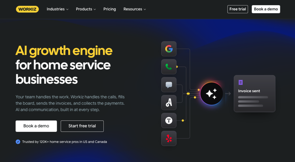 Screenshot of the Workiz webpage