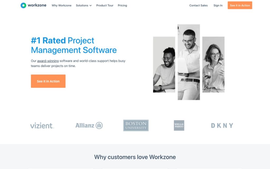 Screenshot of the Workzone webpage