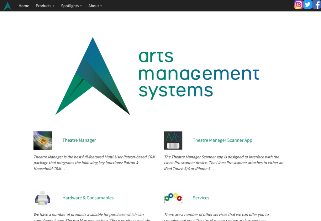 Screenshot of the ArtsMan Theatre Manager webpage