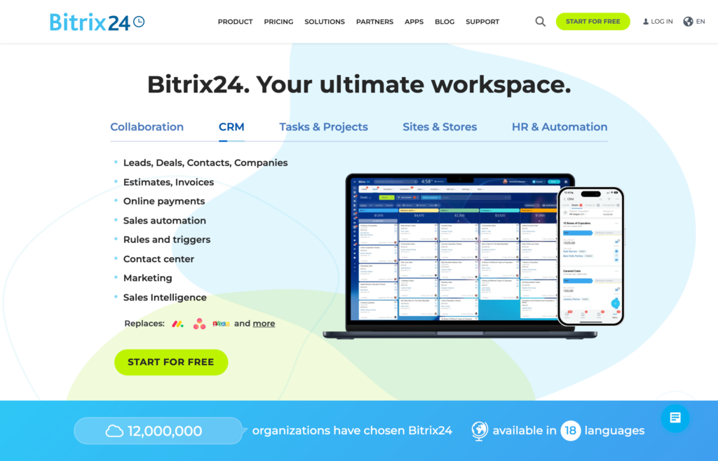 Screenshot of the Bitrix24 webpage