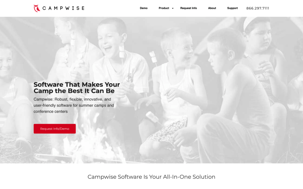 Screenshot of the CampWise webpage