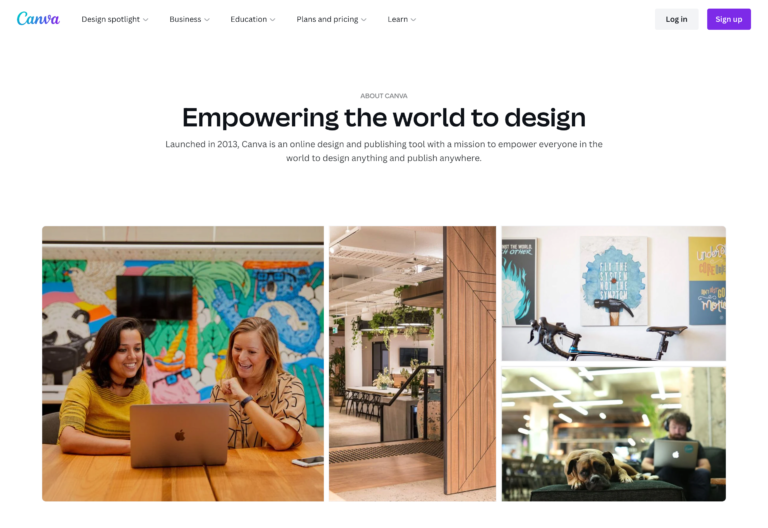 Screenshot of the Canva webpage