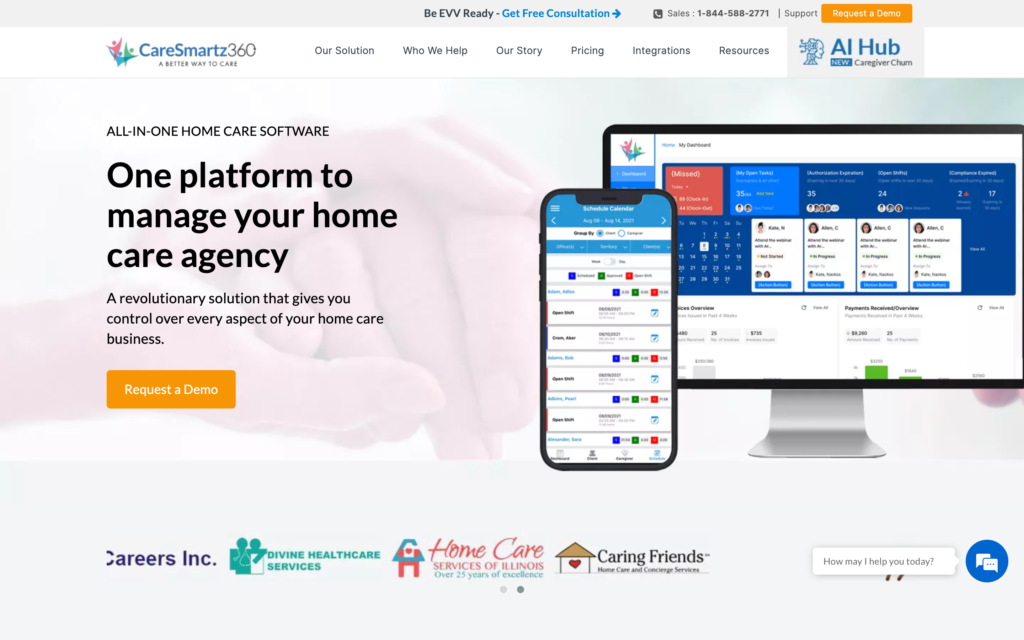 Screenshot of the CareSmartz360 webpage