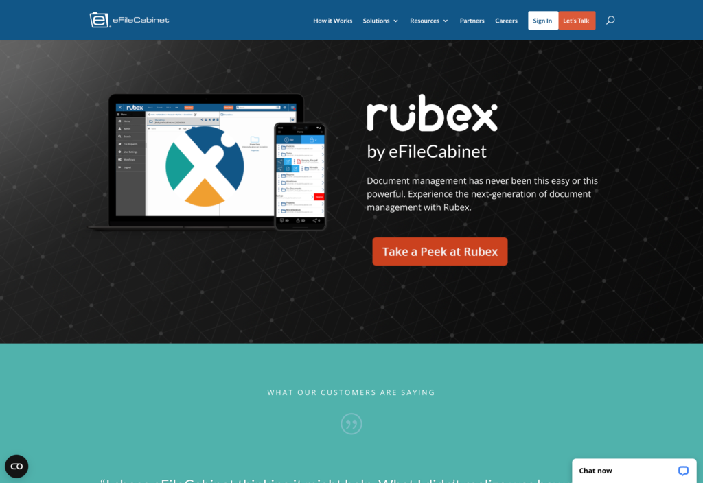 Screenshot of the Rubex by eFileCabinet webpage