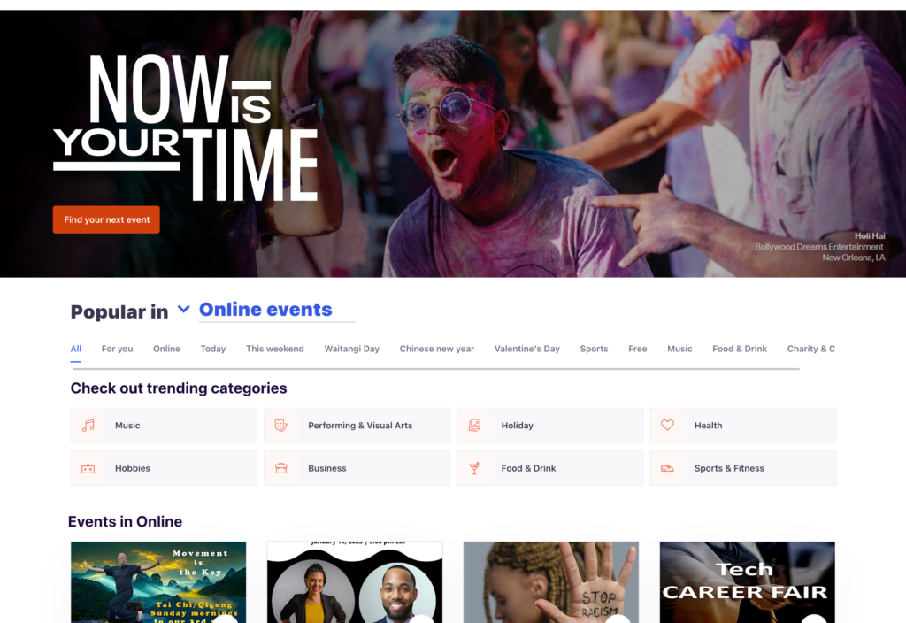 Screenshot of the Eventbrite webpage