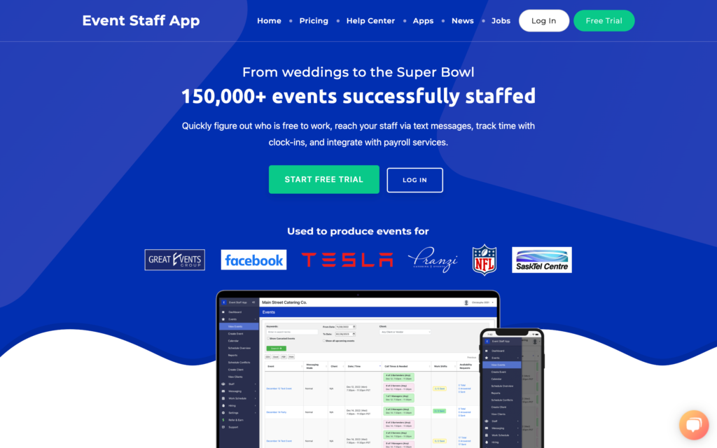 Screenshot of the Event Staff App webpage