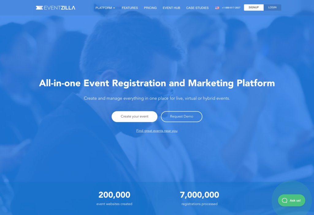 Screenshot of the Eventzilla webpage