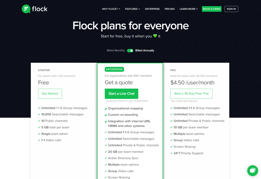 Screenshot of the Flock webpage