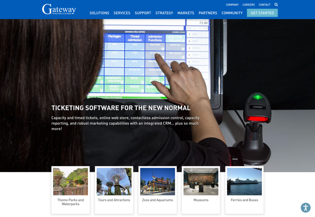 Screenshot of the Gateway Ticketing System webpage